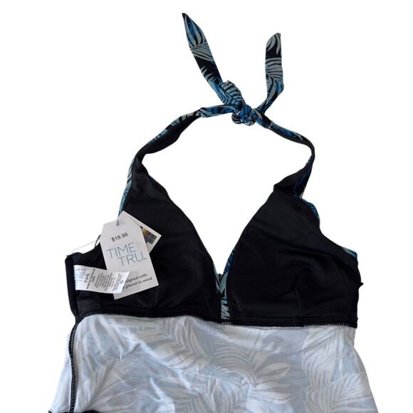 Time & Tru Womens Blue Tropical Print Ruffled Halter Swimsuit S (4-6) - Picture 4 of 11